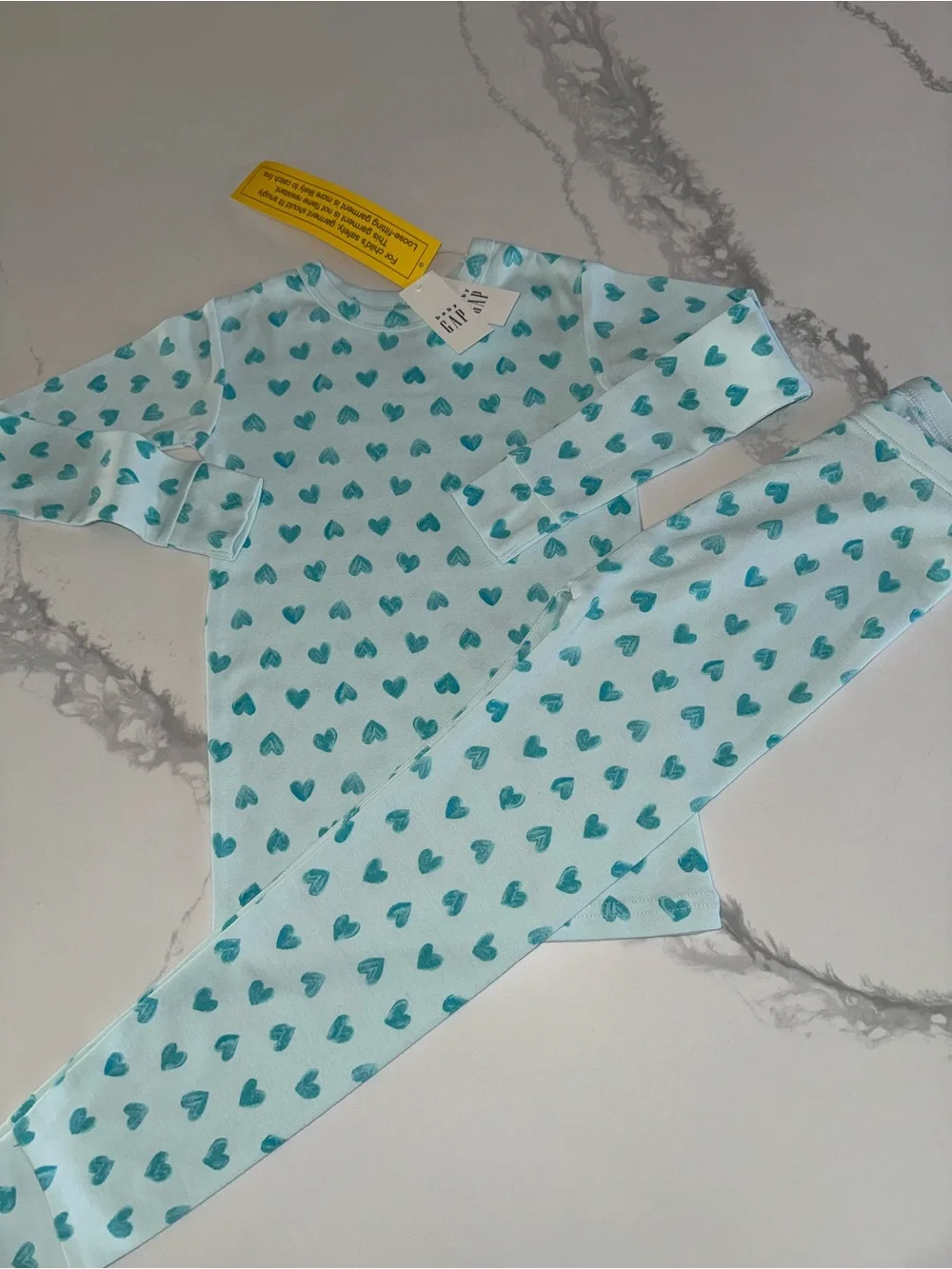 GAP Kids Aqua Blue Hearts Pajama Set Girls’ Size 5 NWT